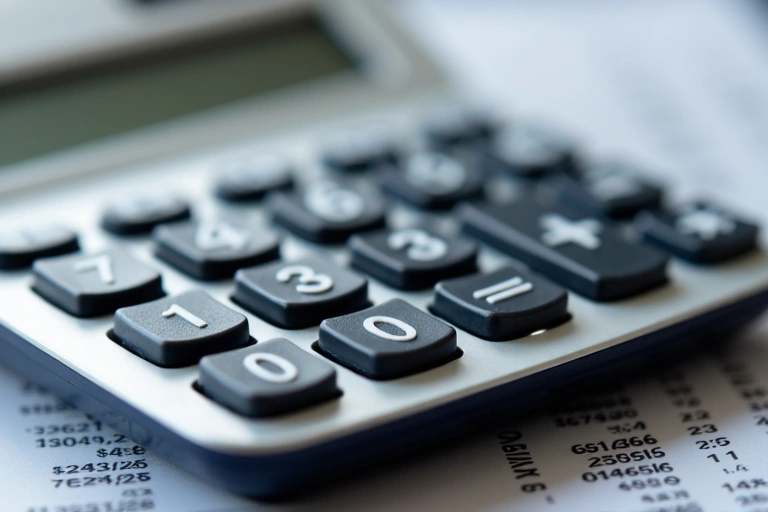 Calculator displaying financial data