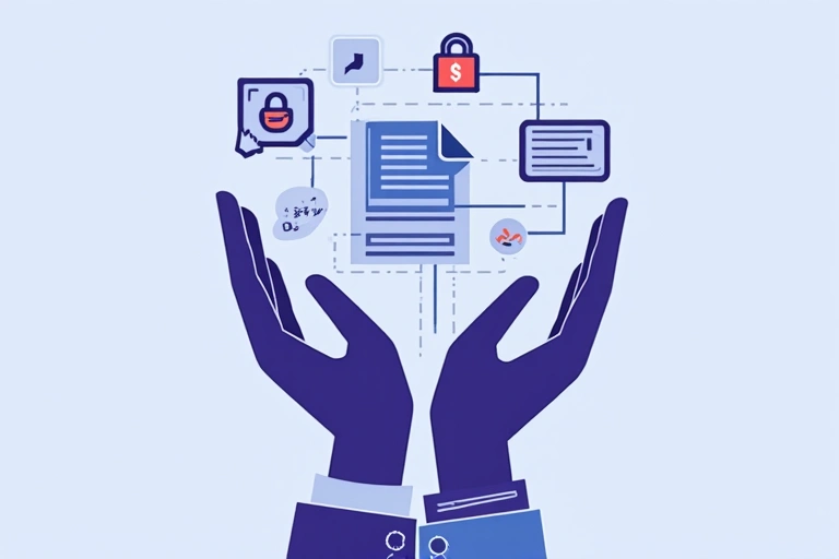 Illustration of hands holding data symbols